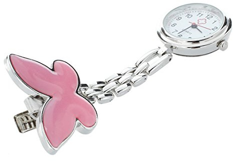 Doumneou Pink Bowknot Quartz Movement Clip Nurse Brooch Tunic Pendant Watch