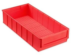 Rote Industriebox 400 B | HxBxT 8,1x18,3x40cm | 4,7 Liter| Sichtlagerkasten, Sortimentskasten, Sortimentsbox, Kleinteilebox
