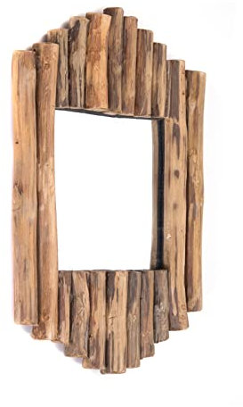 DESIGN DELIGHTS WANDSPIEGEL Harmonica | Teakholz, 56x37 cm | Teakspiegel, Holzspiegel, Treibholz Spiegel, Äste Spiegel, Wurzelholz Naturspiegel, Boho Holz Spiegel