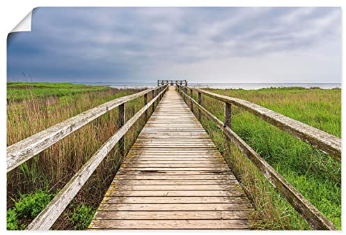 ARTLAND Wanddeko Poster & Kunstdrucke Wandposter 120x80 cm Querformat Küste Idyll Wattenmeer Gräser Holz Brücke Weite Sicht Ostsee Amrum U4PU