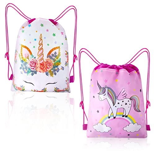 AYNKH Lot de 2 sacs à dos licorne pour enfants, léger, rose, étanche, sac de dessin animé pour piscine, école, camping, voyage en plein air, rose, Taille Unique