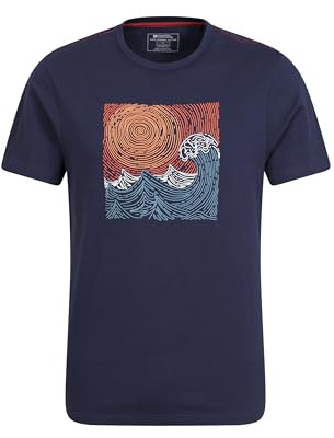 Mountain Warehouse Tidal Wave Mens T-Shirt - Breathable & Lightweight Mens Top Print - Best for Spring Summer, Outdoors, Holidays & Everyday wear Navy S