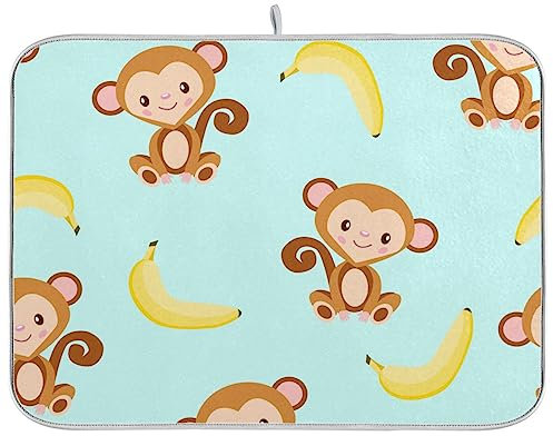 Geschirrabtropfmatte für Küchentheke, Bananen, Affe, tropische Obstschale, Abtropfmatte, 45,7 x 61 cm, Geschirr-Trockenmatte, Flaschen, Geschirr, Trockenpolster, Schutz für Küchenarbeitsplatten
