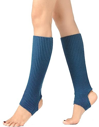 Yurosiay Gestrickte Ballett Stulpen 43cm Tanzstulpen Mädchen Damen Winter Warm Beinstulpen Strick Mit Fersenloch Weich Legwarmer Beinwarmer Stulpen für Yoga Ballett Tanz Fitness Blau