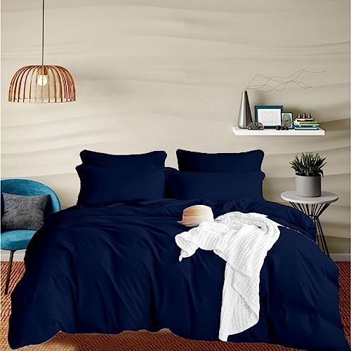EGYLIN 800 Thread Count 100% Egyptian Cotton King Size Duvet Cover Set Long Staple Cotton Navy Blue Quilt Cover With 2 Pillowcases, Extra Soft Non-Iron Easy Care Luxury Sateen Bedding Set