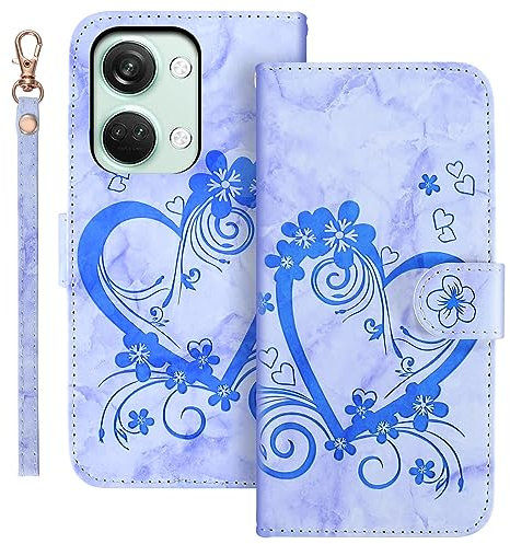 Auslbin Flip Oneplus Nord 3 Hülle (2023) 6.74, Love PU-Leder Handyhülle mit Armband für OnePlus Nord 3 (2023), Blau