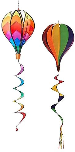 Happyyami 2 Stück Heißluftballon-Windspiel Regenbogen-Garten-Windräder Whirligigs Windspiel Windmühle Gestreifte Pailletten Windsack Rotierende Windmühle Bunte Hängedekoration