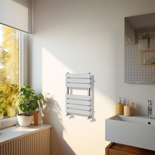 NRG Radiador toallero moderno para baño, 650 x 400 mm, panel plano, calefacción, cromado, para sala de estar y cocina