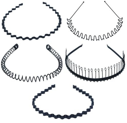 Rhys 5 Piezas Deportes Cabello Aro Diademas de Metal Unisex Elástico Primavera Ondulado Deportes Pelo Aro para Yoga, Correr, Ciclismo, Baño y Maquillaje