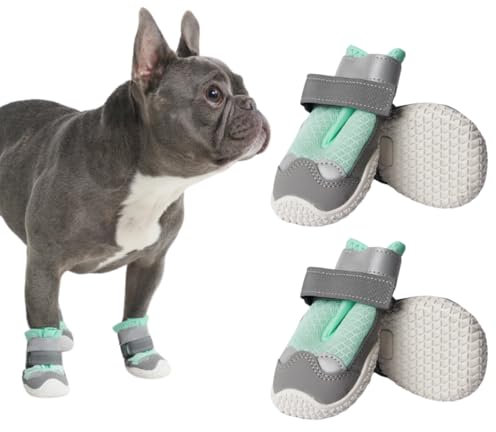 Spark Paws Hundeschuhe – rutschfest & Atmungsaktiv, Pfotenschutz im Sommer für heiße Oberflächen & Wandern, Strapazierfähig, 4er-Set - Turquoise, A