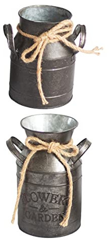 TOPBATHY 2pcs Tin Milk Jug Bucket Flower Arrangement Vase Milk Jug Planter French Country Flower Holder Metal Farmhouse Planter Rustic Metal Pitcher Cactus Pots Iron Vintage Metal Barrel