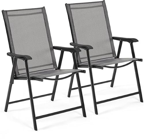 Yaheetech Set di 2 Sedie da Giardino Pieghevoli con Braccioli in Tela per Esterni Patio Veranda Terrazza Piscina Grigio