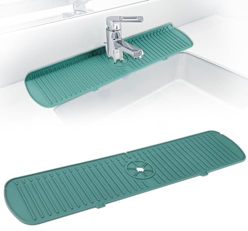 Nodcows Alfombrilla Silicona Fregadero, 61 X 14,5cm Grande Protector Salpicaduras Grifo, Tapete Fregadero para Recoger Agua,Protección contra Tapete Grifo Cocina, Fregadero y Baño(Verde)