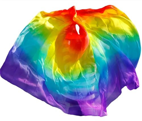 Bauchtanz Seidentuch Schleier for den orientalischen Tanz aus Seide, 200/250/270 cm, handgefärbter Schal, Schal, Rot, Orange, Gelb, Schwarz, Farbverlauf, Tanzzubehör Bauchtanz Tuch (Color