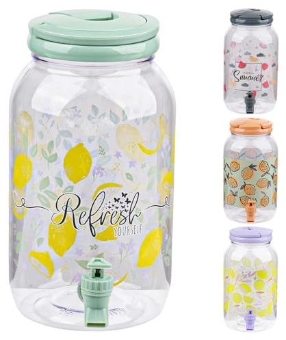 Murago - Getränkespender mit Zapfhahn ca. 3,7 Liter - Mint Wasserspender Saftspender Kanister Kunststoff Zitronen für Limonade Türkis Motiv Karaffe hervorragend für Kinder Matschküche Plastik Outdoor