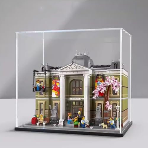 Acryl-Vitrine für Lego 10326 Museums-Modell, staubdichte transparente Acryl-Vitrine, Aufbewahrungsbox (Modell nicht im Lieferumfang enthalten) (schwarzer Sockel)