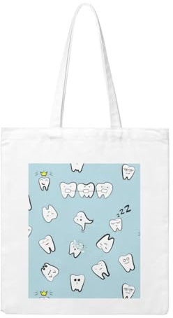Wykjtwo Zähne Muster Zahn Dental Cartoon, Einkaufstasche, Einkaufstüte, Einkaufstasche, Canvas-Tasche, Mehrzweck-Canvas-Umhängetasche