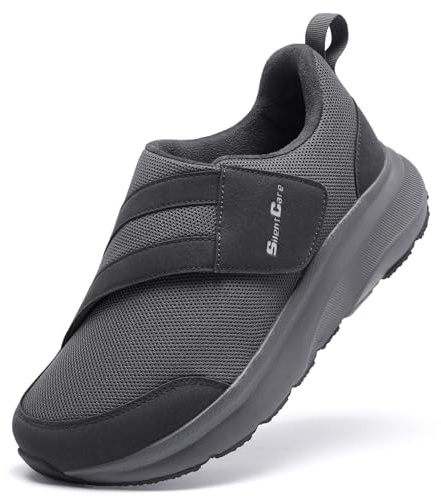 SILETCARE Extra Wide Diabetic Shoes for Men Easy to Close Casual Shoes for Elderly Suitable for Swollen Feet Breathable and Lightweight Sneakers (Grey UK 9)