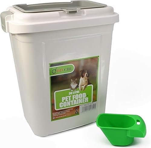 Home Beauty 40L Pet Food Storage Container Flip Top Locking System With Integrated Scoop Plastic Birds Airtight Pet Dog Cat Animal Dry Food 15 KG Dispenser Bin (White, 40 L)
