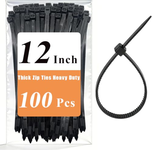 100 Pack Cable Ties Black, Heavy Duty Self-Locking Zip Ties 300mm x 3.6mm, Strong Nylon Wire Ties for Electrical Garden DIY Cables, Indoor Outdoor Use