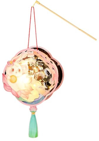 Lanternes chinoises portables en papier – Lanterne en papier manuelle – Lampes artificielles de vacances, lumière LED lapin mignon pour gâteau de lune festival fête