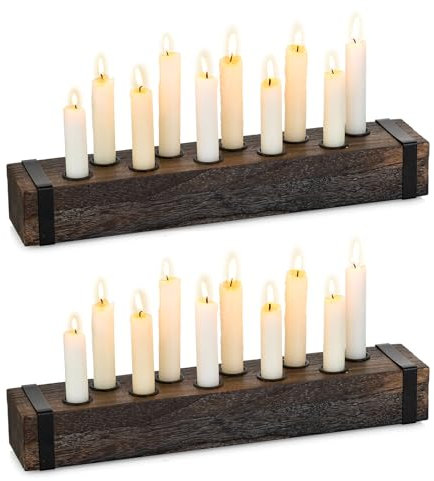 NUPTIO Kerzenleuchter Holz Kerzenständer Kerzenhalter - 42cm Lange 2er Kandelaber Stabkerzen 10 Armig für 4 Kerzen Hochzeit Antik Halloween Tisch Tafelaufsatz Weihnachten Wohnzimmer Vintage Dekor