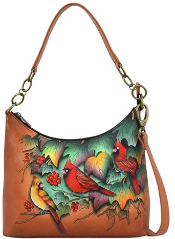 Anna by Anuschka Women’s Original Genuine Leather Hand-painted Hobo Shoulder Bag Damen Original Echtes Leder Handbemalt Hobo Umhängetasche