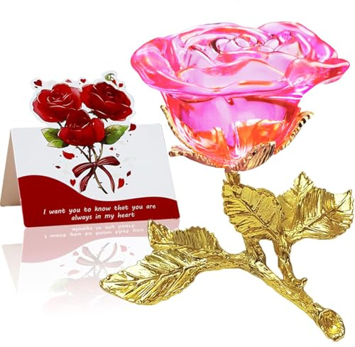 SWEETIME Rose Kristall Figur, K9 Glas Rose, künstliche Statue, Geschenk für Sie, 3D ewige Blumen aus Glas, handgefertigt, für Muttertag, Valentinstag, Weihnachten, Geburtstag, Damen