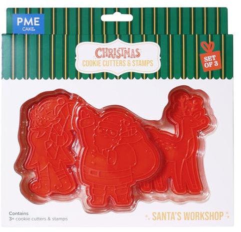 PME Weihnachts-Keksausstecher und Stempel - Santa's Werkstatt (3er-Set)