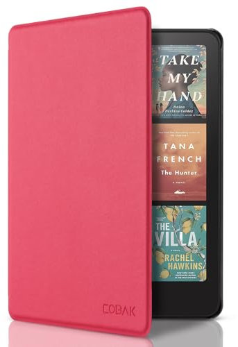 CoBak Case for 7 All-New Kindle Paperwhite(12th Generation 2024) and Kindle Colorsoft Signature Edition - PU Leather Smart Cover with Auto Sleep/Wake, Raspberry