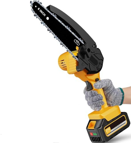 Mini Chainsaw, 6 Inch Mini Chainsaw Cordless,Handheld Electric Power Chain Saw with 2 Batteries, Electric Chainsaw for Tree Trimming, Wood Cutting, Branch Cutting