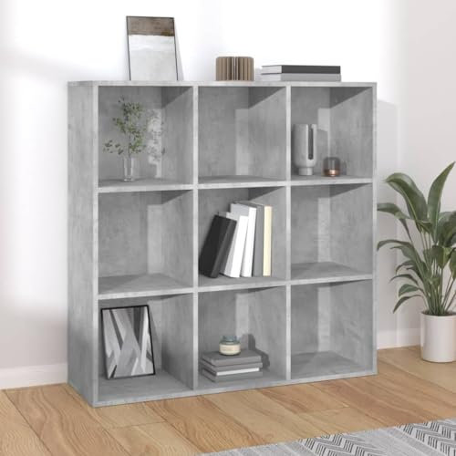 KATERYY Bücherregal Betongrau 98x29x97,5 cm Holzwerkstoff,Modernes Bücherregal in Betonoptik mit viel Stauraum für Zuhause und Büro Wohnzimmer, Bücherregale & Bücherschränke