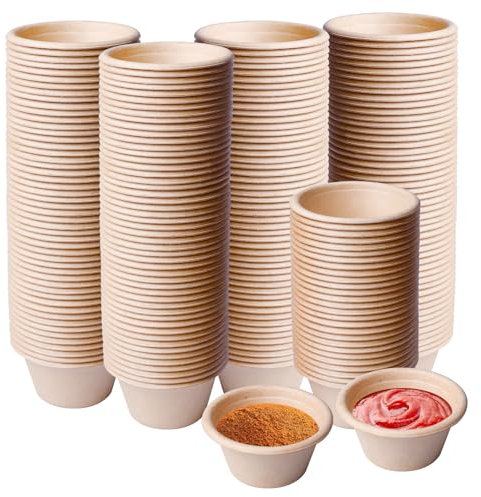 BORDEAG 200 Stück Kompostierbare Portionsbecher, Einweg-Souffle-Becher, Dipschalen, Mini Dip Schälchen, Kleine Schälchen Für Dips (2 Oz), Biologisch Abbaubare Papierbecher, Für Jello Shot, Souffle