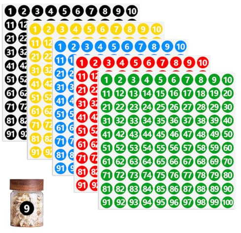 VYIBPDY 2500 Stück Nummer Aufkleber, 10mm 25 Blatt 1 bis 100 Fortlaufende Zahlen Aufkleber Klebepunkte Bunt Etiketten Selbstklebend für Büro Schließfach Heim Ordnen Adventskalender