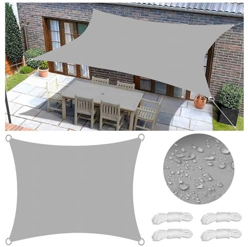 Sonnensegel Wasserdicht Quadrat Viele Farbe Größe Balkon Sonnenschutz 98% UV Schutz Segeltuch Sonnensegel Markise Reißfest Wetterfest mit D-Ring und Kordel für Balkon Terrasse Garten 2x2M Hellgrau