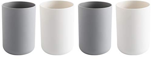Alipis 4 PCS Toothbrush Cup: 300ML Japanese Style Plastic Toothbrush Holder - Reusable Bathroom Tumbler - Dishwasher Safe for Travel Rinsing Drinking Vanity Countertop Toothpaste (White & Grey)