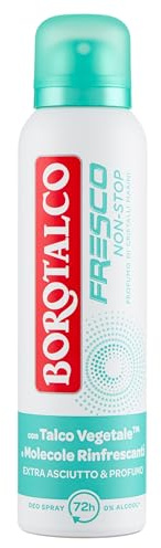 Borotalco, Deodorant Fresh No Stop - Meereskristalle mit pflanzlichem Talkum und erfrischenden Molekülen, frische Formel mit erfrischenden Mikorkapseln, 72h Wirksamkeit, 150 ml