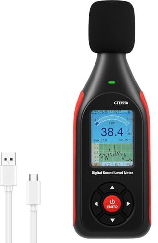 Foppla Digital Schallpegelmessgerät, 30-130 dB Schallpegelmesser, dB-Messgerät, SPL, Echtzeit-Umgebungsgeräuschmessung, Type-C Lade, 3 Farben Alarm, 43.000 Datensätze(Schwarz)