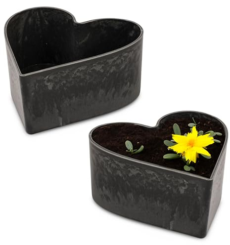 matches21 HOME & HOBBY Wetterfeste Herz Pflanzschalen für draußen - 2 STK. in 15 cm schwarz marmoriert