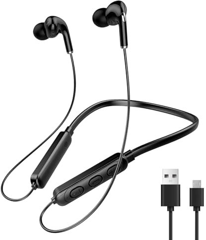 Neckband Headphones Wireless, Sports Wireless Bluetooth Headphones for Gym, Cycling Home & Office, Lightweight Earbuds Sweat-Resistant & Noise-Cancelling Mic, Black