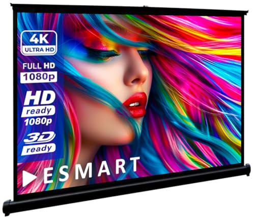 ESMART ETS écran de Table, Largeur Totale 96 cm, Toile: Blanche | Surface de projection 88 × 50 cm, format 16:9, toile blanche pour home cinéma et présentations, compacte et mobile