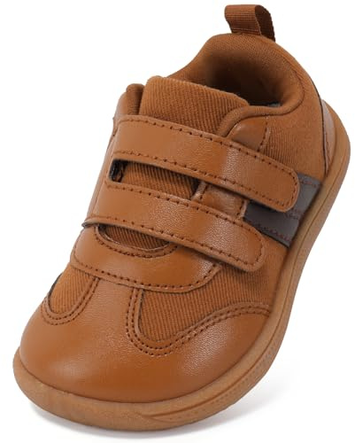 STQ KIDS Boys Trainers Wide Fit Toddler Barefoot Shoes Baby First Walking Shoe Lightweight Non Slip Soft Daycare Sports Running Tennis Sneaker Brown 3 UK Infant