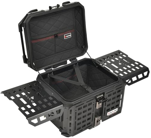 Motorcycle Top Case Universal Aluminum Motorbike Tail Box with Leather Lining 45L Waterproof Detachable Trunk Tour Pack w/Lock, Full Black