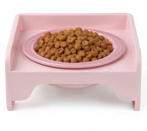 Gamelle Chien Surélevée, Support Gamelle Surelevee pour Chat, Rehausseur Gamelle Anti Glouton Ceramique, Gamelle Anti Eclaboussure Chien pour Chats et Petits Chiens (Rose)