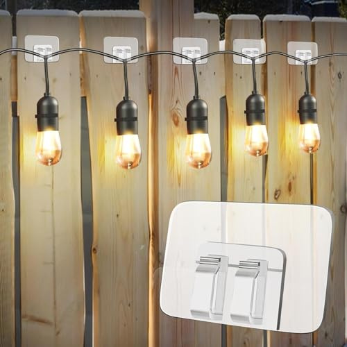 Yuzita Lot de 40 crochets pour guirlandes lumineuses d'extérieur : clips de câble robustes avec bandes adhésives imperméables pour suspendre la lumière de Noël – Supports de cordon adhésifs