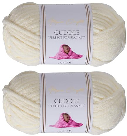 Utopia Crafts Cuddle Super Chunky Chenille Garn Cremefarben, 100 g Knäuel, 60 m, Flauschiges, Dickes Strickgarn Häkelgarn, Maschinenwäsche, Stricken Häkeln für Anfänger, Wollalternative, 2er-Pack