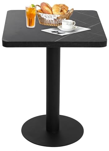 Mingone Esszimmertisch Quadratischer Küchentisch für 2 Personen, Ø60 cm | Küchentisch mit Marmoroptik - Tischplatte aus MDF & Metallgestell - Für Küche, Esszimmer, Balkon, Wohnzimmer Schwarz