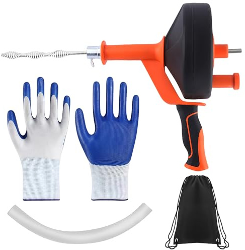 Spirale de nettoyage de canalisations de 10 m, spirale de débouchage pour nettoyage de canalisations, avec adaptateur de foret et gants pour canalisation, cuisine, salle de bain, douche
