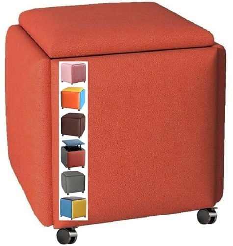 LWJSOCP 5-in-1 stapelbarer Sofasessel-Hocker-Würfel – vielseitiger Fußhocker & Schuhbank mit Rollen, gepolsterte Ottomanen für das Wohnzimmer, platzsparende Sitztruhe & Fußstütze