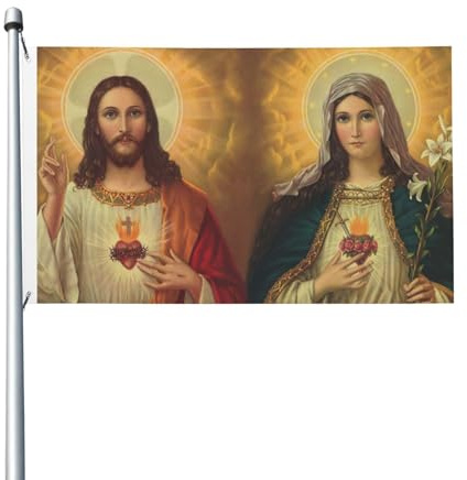 Flaggen 90X150cm, Das Muster der Jungfrau Maria und Jesus Dekorative Dekoration Flagge Waschbar Fahne für Parade Feiertage Party